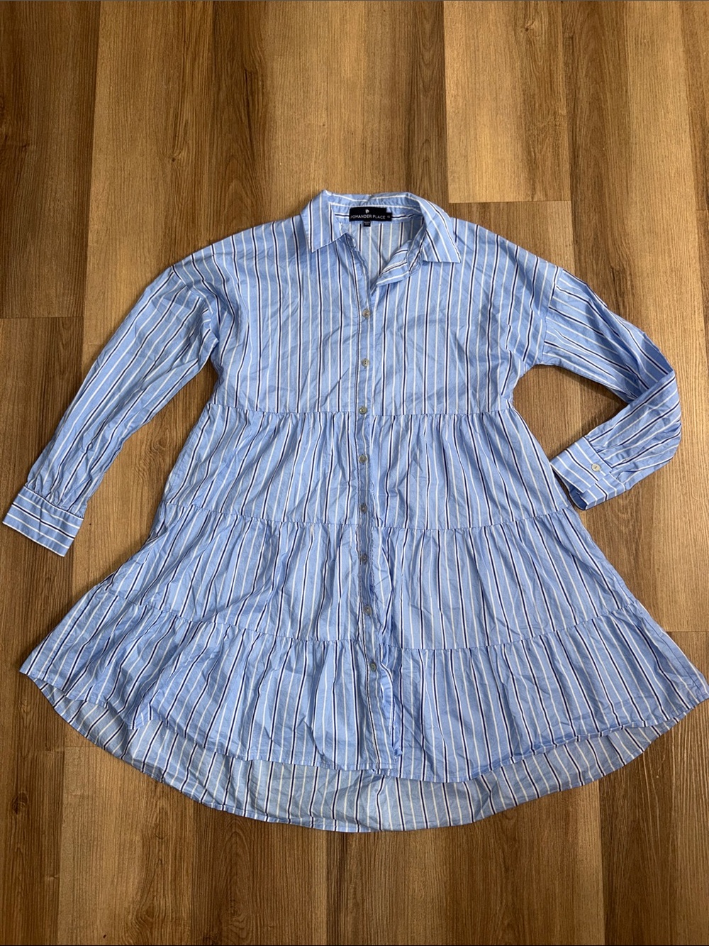 Tuckernuck Pomander Place Blue Stripe Tiered Cara Mini Shirt Dress Size XS - Picture 2 of 9